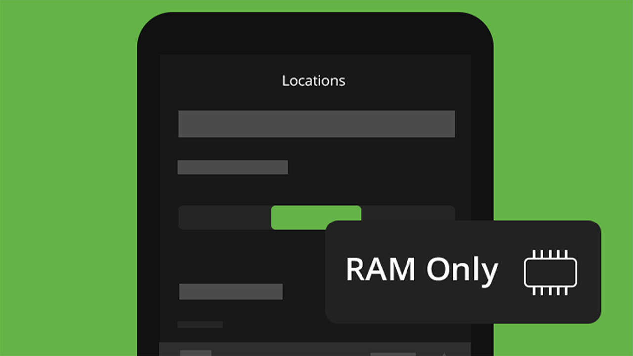 IPVanish graphic showing a smartphone and RAM-only badge on a green background