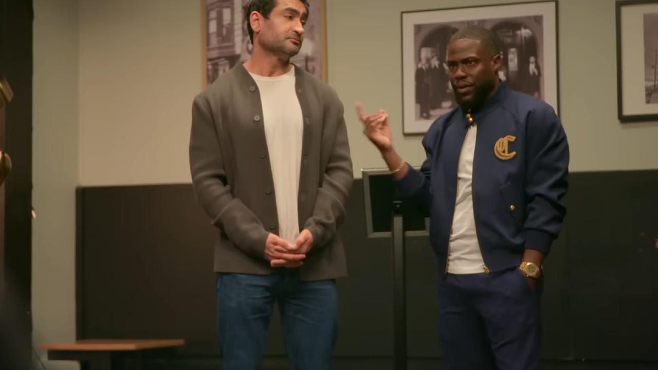 Kumail Nanjiani and Kevin Hart talking to the participants in Funny AF with Kevin Hart.