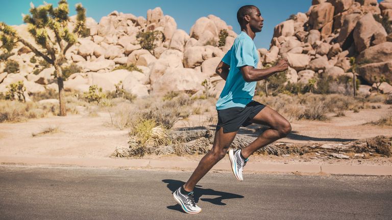 Best Saucony running shoes: Pictured here, a runner wearing the Saucony Endorphin Speed 2 running in a desert