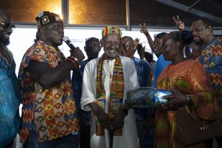 James Barnor surrounded by his band Fee Hi during his 95th birthday celebration at the British High Commission, Accra, June 6 2024