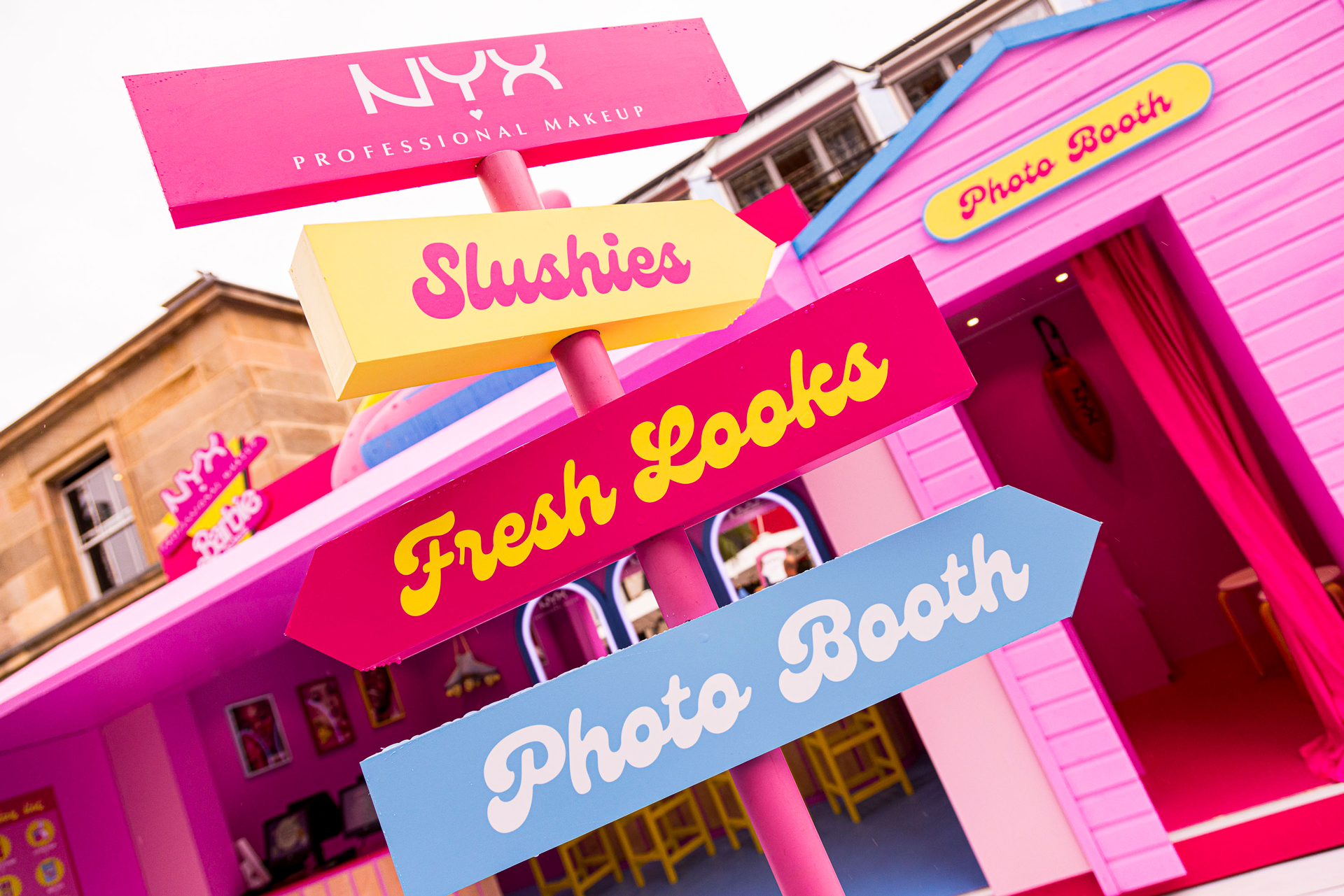 themed popup for Barbie and makeup brand