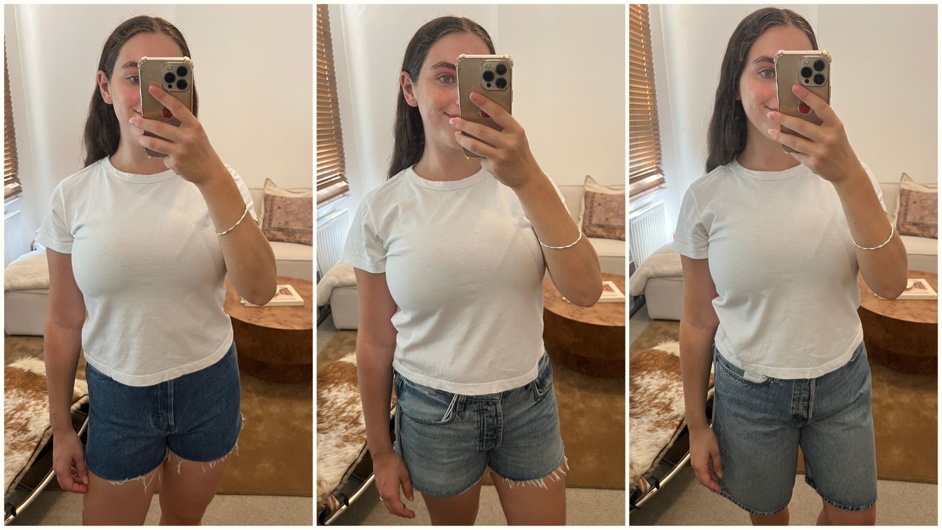 An image of Who What Wear fashion writer @avahgilchrist wearing some of the best denim shorts for women in 2026.