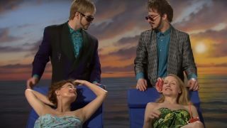 Justin Timberlake, Andy Samberg, Susan Sarandon, and Patricia Clarkson sunbathing in the SNL Digital Short "Motherlover"