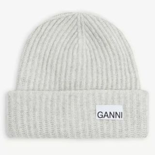 grey beanie with Ganni logo