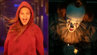 Charlie McGee (Ryan Kiera Amstrong) from Firestarter and Pennywise (Bill Skarsgard) from IT Chapter Two