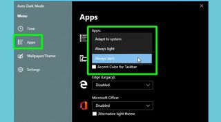 how to automate dark mode in windows 10 - apps