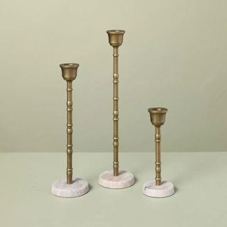 3pc Taper Marble and Brass Candle Holder Set