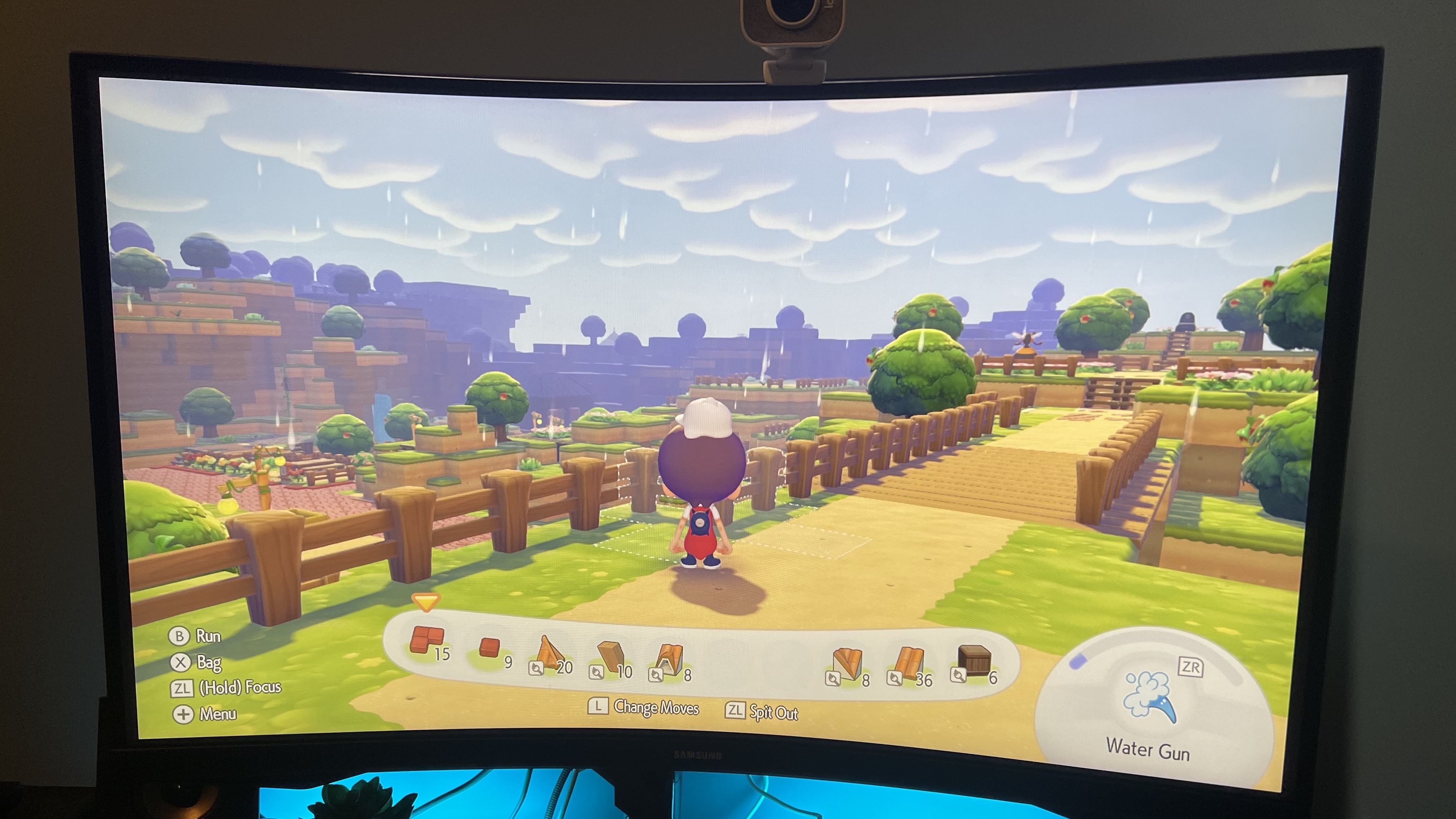 Pokemon Pokopia running on a gaming monitor through a Genki Covert Dock 3