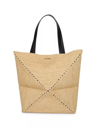 LOEWE x Paula's Ibiza , Large Puzzle Raffia 
Leather Tote Bag