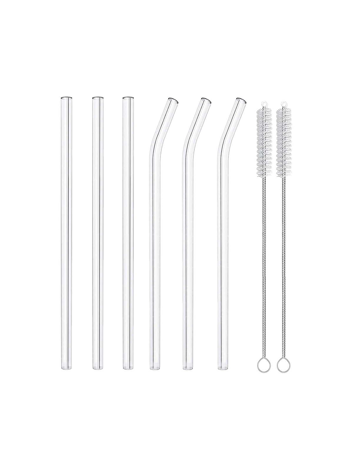 Lydnvjx 6 Pack Reusable Glass Straws,8.5'' X10mm,3 Straight and 3 Bent With 2 Cleaning Brushes,perfect for Smoothies,tea,juice
