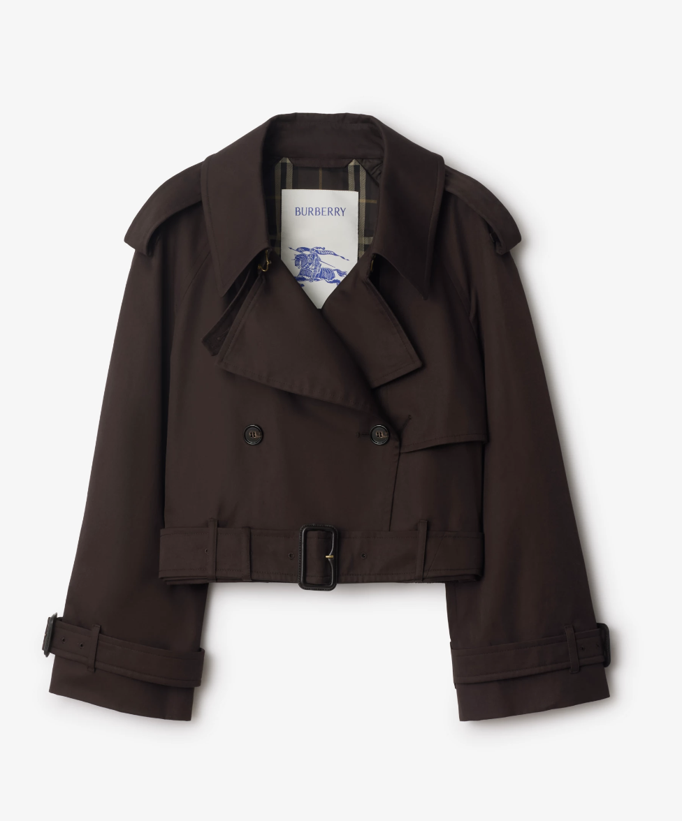 Cropped Gabardine Trench Jacket in Clove Brown - Women, Cotton | Burberry® Official