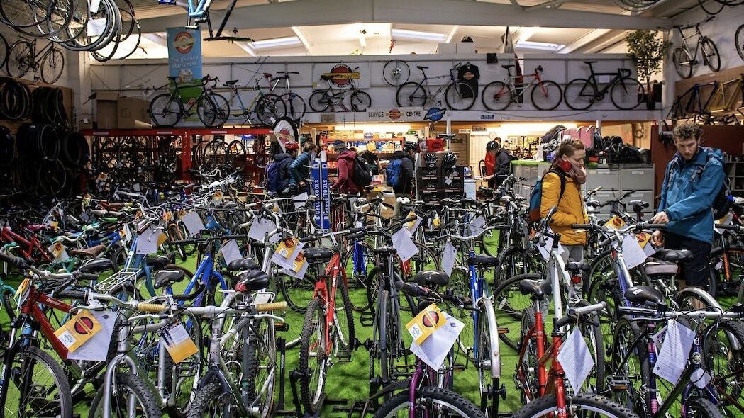 Pile of used bikes in shop