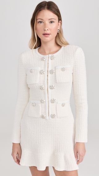 Cream Buttoned Knit Mini Dress