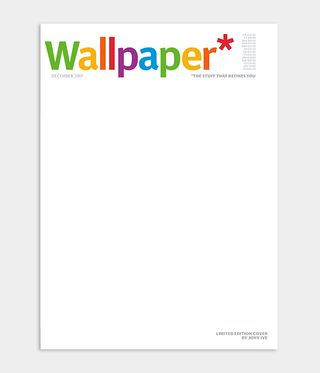 Jony Ive Wallpaper* magazine cover design featuring minimal white cover with Apple rainbow masthead for December 2017 issue