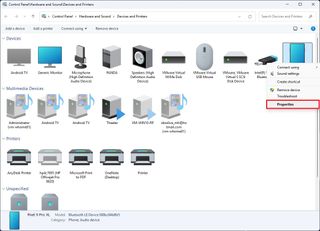 Control Panel Bluetooth device properties