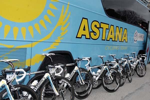 The Astana bikes parked in front of the team's bus
