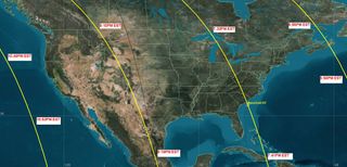 This NASA map shows the anticipated flight path of the NanoSail-D solar sail. The solar sail satellite is visible to much of the U.S. and southern Canada, weather permitting, through March 7.