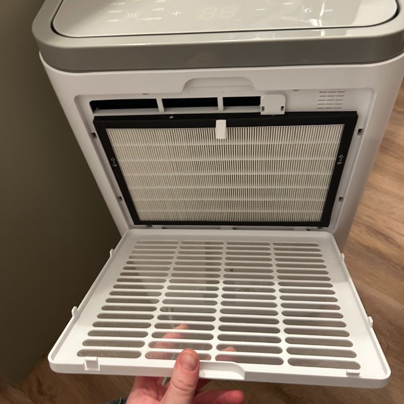 ElectricQ dehumidifier back of the machine showing filter and vent