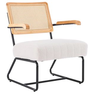 Accent chair with white seat and rattan back