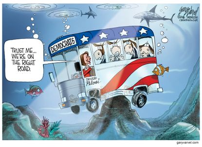 Political cartoon U.S. Nancy Pelosi Democrats off track