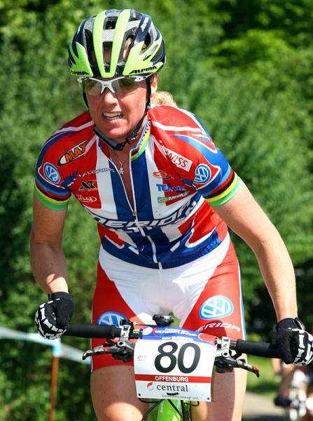 Gunn-Rita Dahle Flesjaa races in Offenburg.