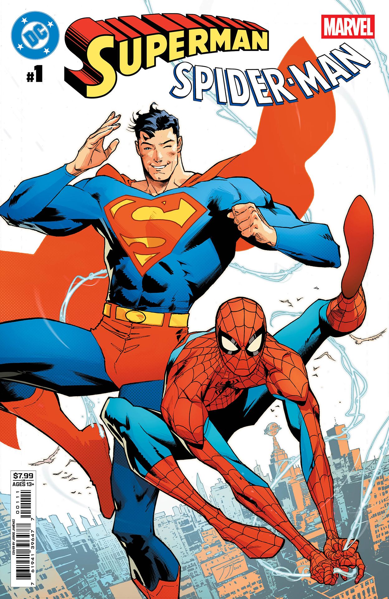 Superman and Spider-Man posing together by Jorge Jim&eacute;nez