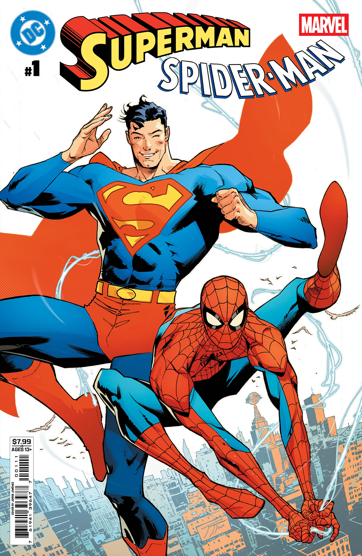 Superman and Spider-Man posing together by Jorge Jiménez