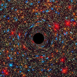 Black hole warps light at center of a galaxy