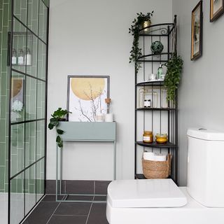 bathroom with toilet and potted plants