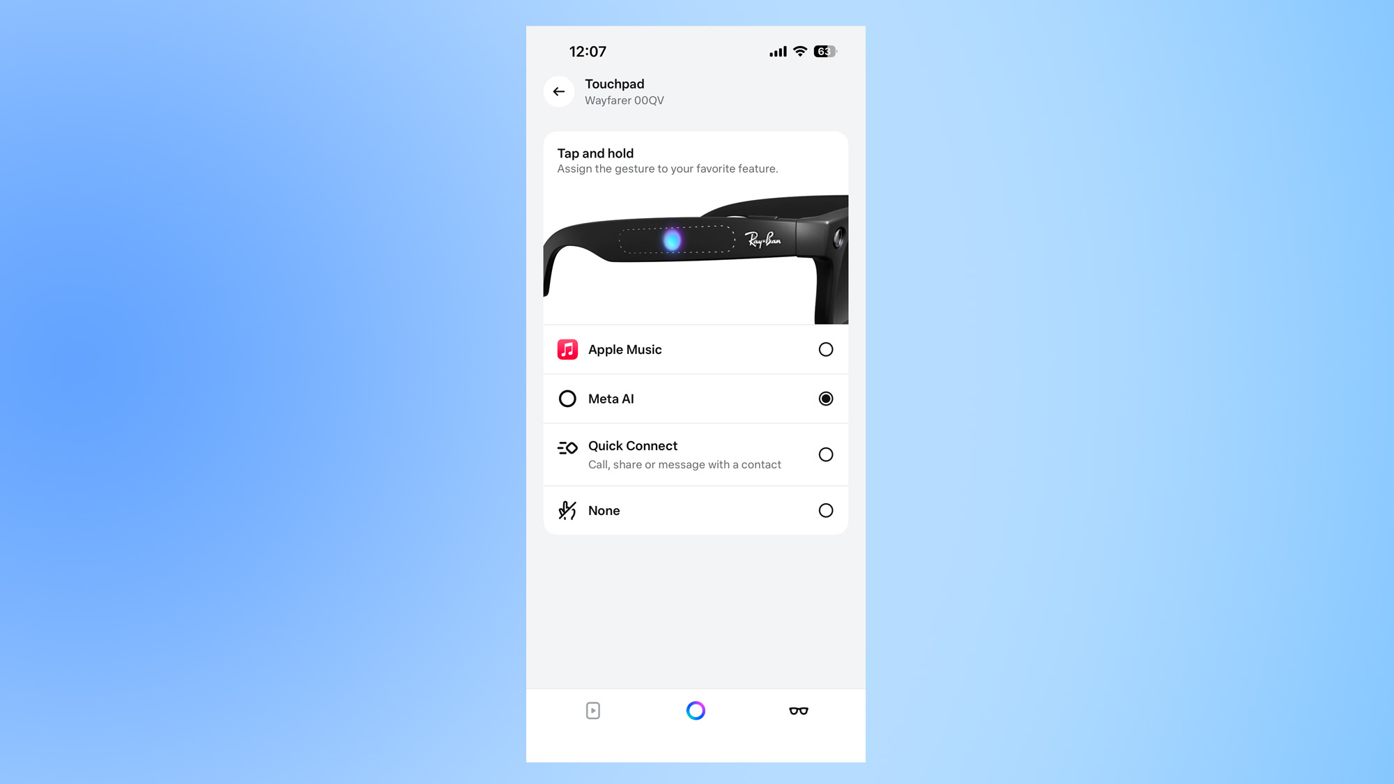 Ray-Ban Meta touch settings