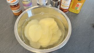 Potato slices in water
