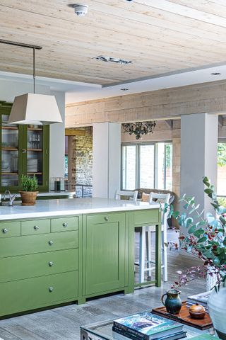 Kitchen island painted in green