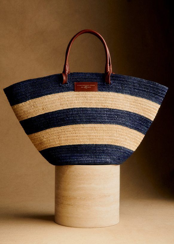 Justine Maxi Basket Bag - Raffia Navy Stripes - Raffia - Sézane