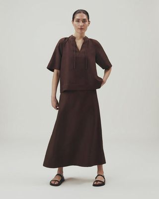 Women's Future-Linen Panelled Midi Skirt