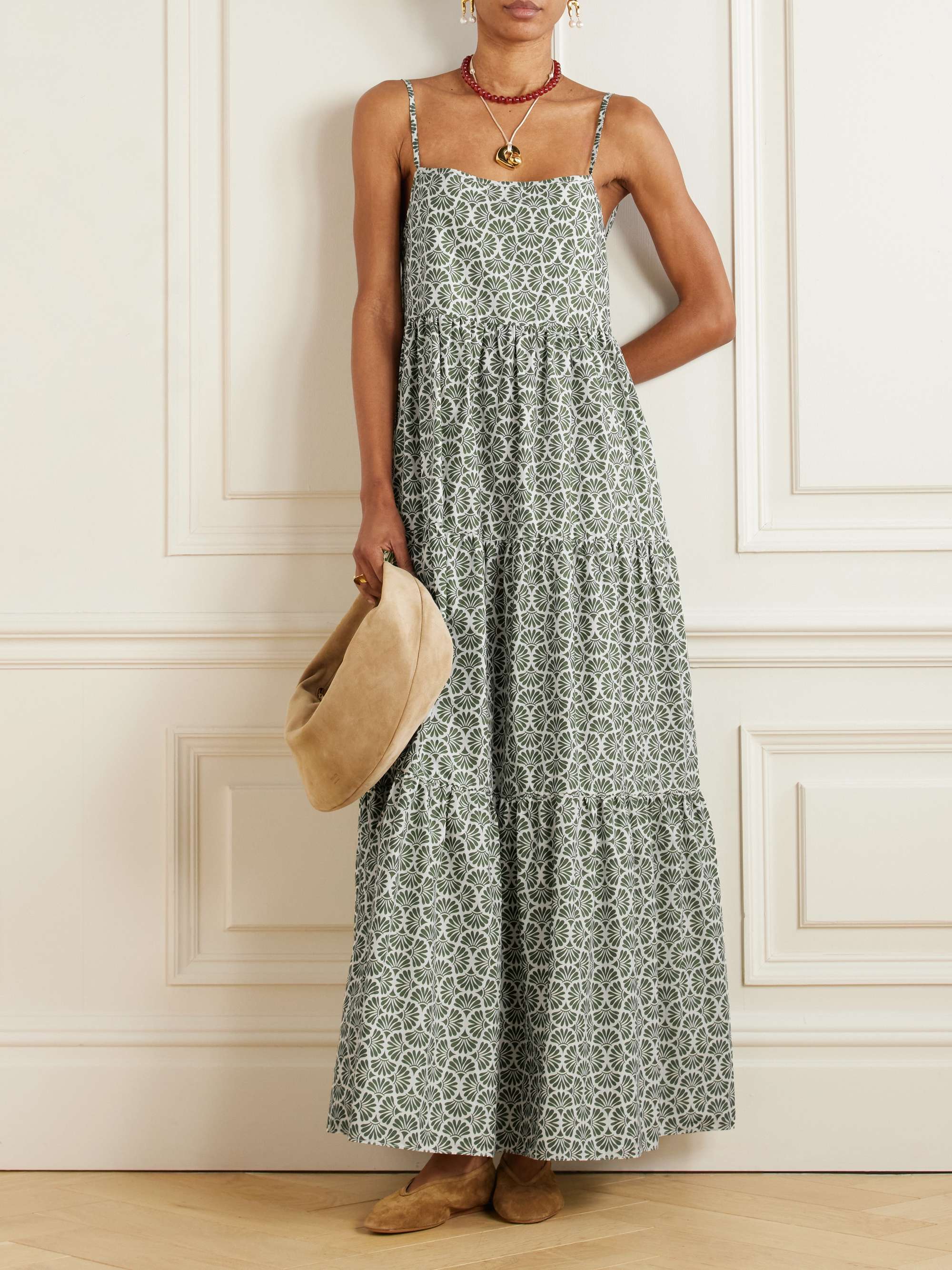 Layered floral printed organic cotton track dress