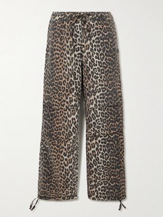 + Net Sustain Leopard-Print Stretch Organic Cotton-Canvas Wide-Leg Pants