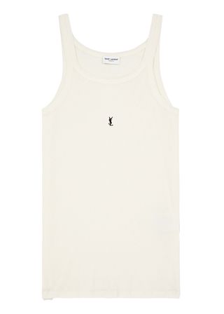 Logo-Embroidered Ribbed Cotton Tank