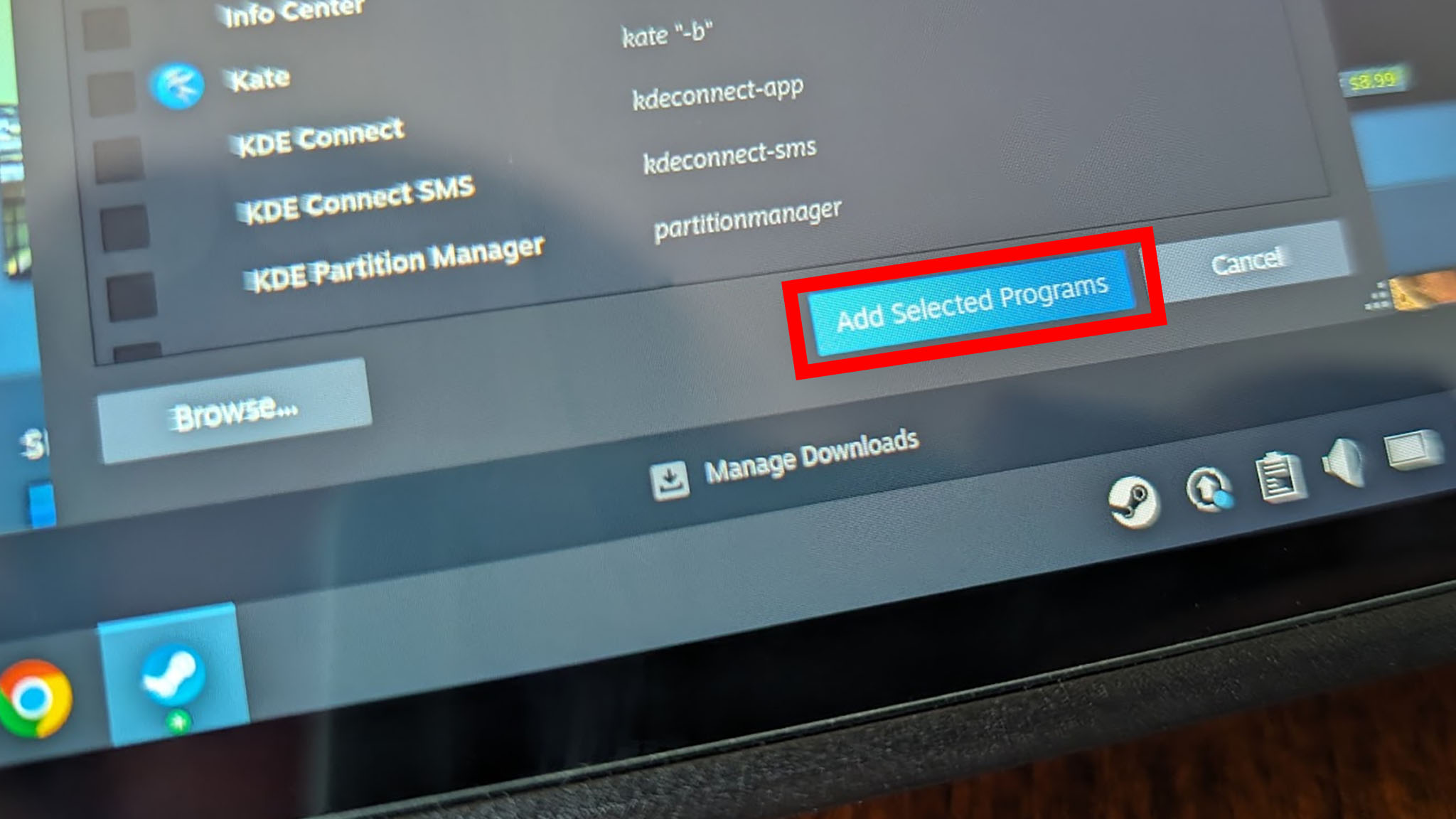 Google on Steam Deck: Add Selected Programs.