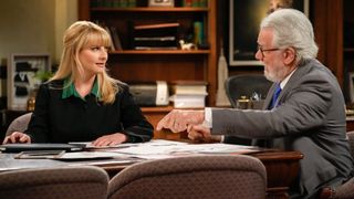 Melissa Rauch and John Larroquette in Night Court