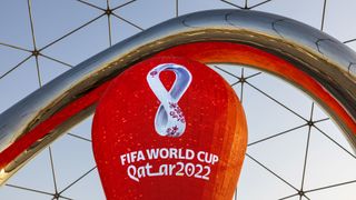 Image of a decorative fixture outside one of the stadiums hosting the 2022 football World Cup in Qatar