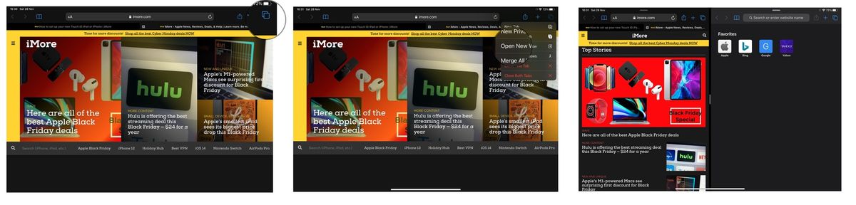 How to use split screen in Safari by showing steps: Launch Safari. Touch and Hold the Tabs button on the top right and then tap on Open New Window