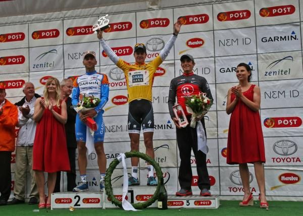 Jakob Fuglsang (Team Saxo Bank) on the winner's podium at the Tour of Denmark