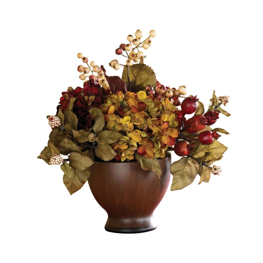 Nearly Natural Autumn Hydrangea Round Vase