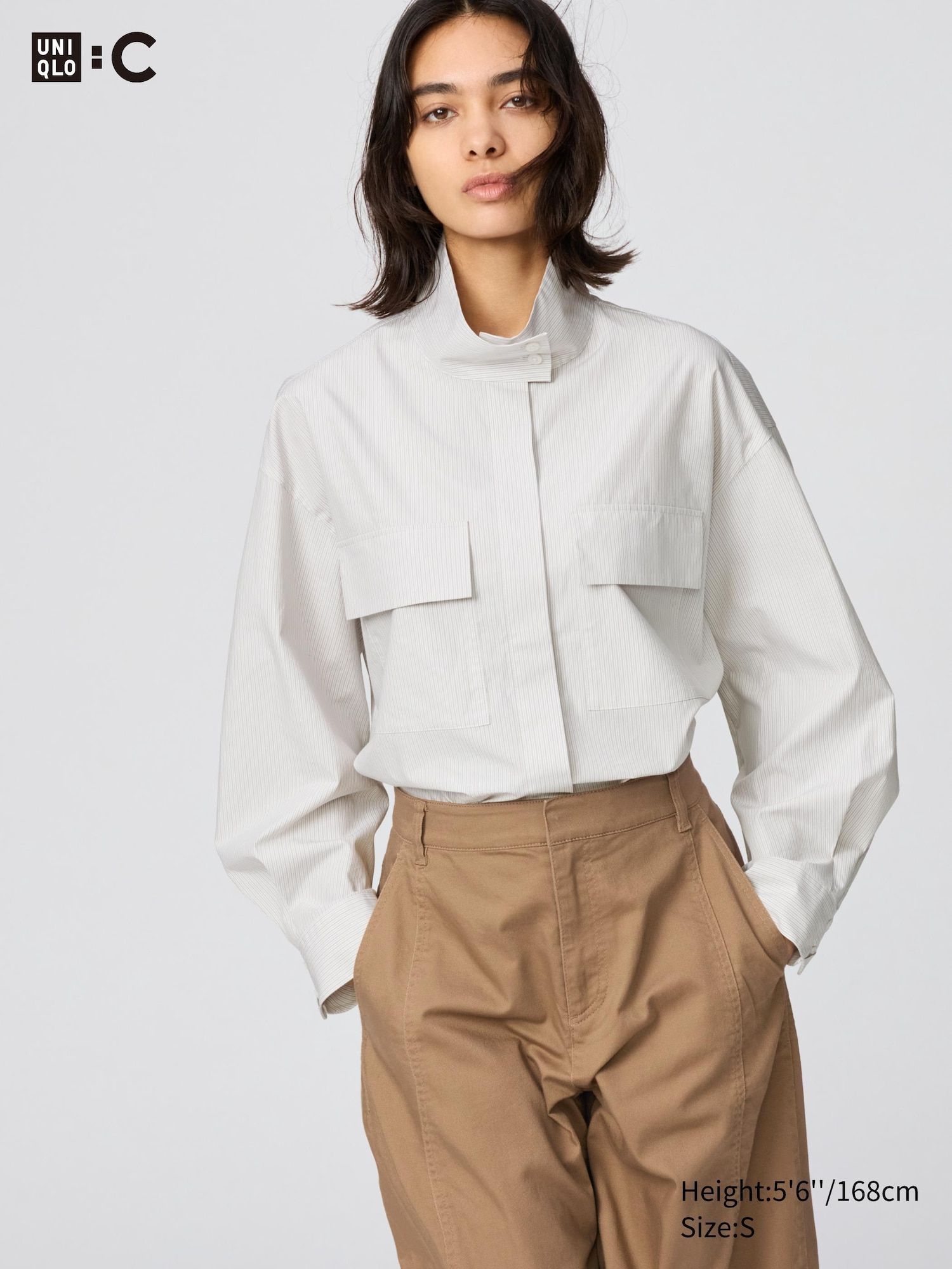 Cotton Stand Collar Shirt (stripe)