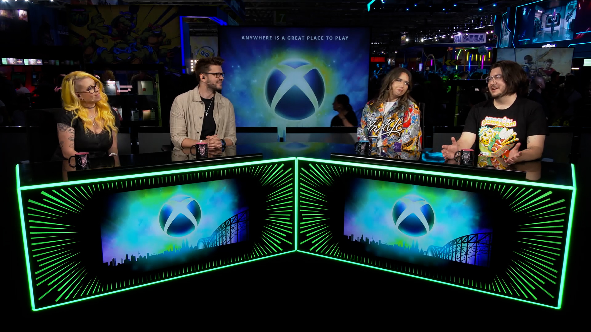 The Xbox hosts during a previous Xbox live broadcast at Gamescom