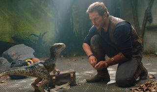 Jurassic World: Fallen Kingdom Baby Blue and Owen bond over food