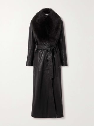 + Net Sustain Dakota Belted Shearling-Trimmed Leather Coat