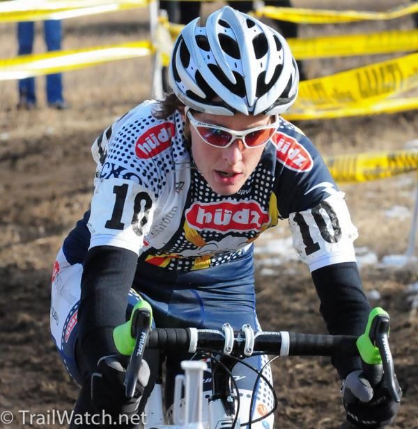 Kathy Sherwin (Hudz-Subaru) looks to be recovered from Saturday's crash on the pavement.