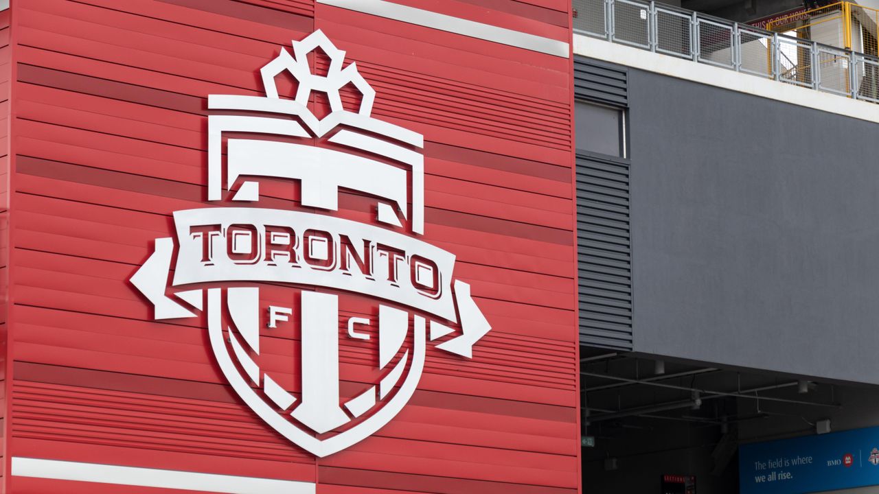 Signage bearing the Toronto FC badge at the club's stadium, BMO Field