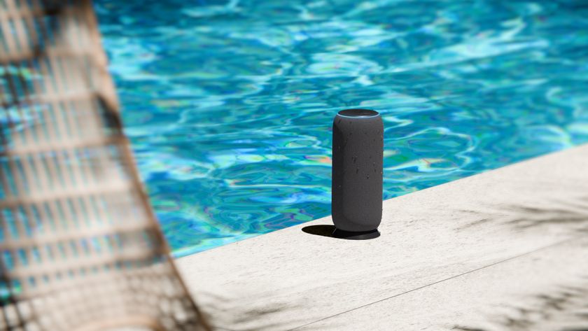 Motorola Moto Sound Flow wireless speaker next to a swimming pool